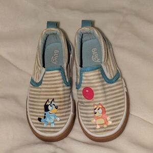 Kids Slip-On Canvas Shoes in Light Blue and Beige with Cartoon Characters